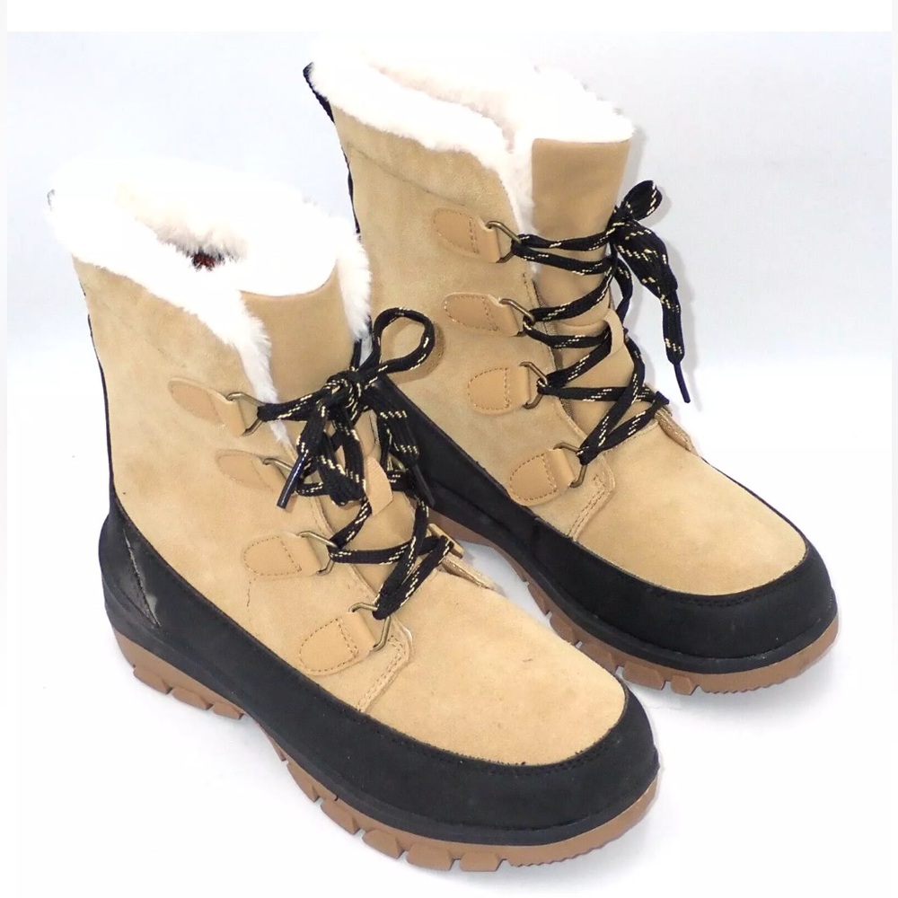 Nubuck Leather And Faux Fur Winter Boots Target Brand Tan Snow Warm - Picture 3 of 9